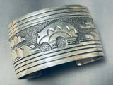Heavy Hand Tooled Vintage Native American Navajo Blackbear Sterling Silver Bracelet Cuff-Nativo Arts