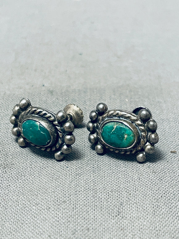 Early 1900's Vintage Native American Navajo Cerrillos Turquoise Sterling Silver Earrings-Nativo Arts
