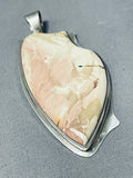 Exquisite Native American Navajo Pink White Agate Sterling Silver Pendant-Nativo Arts