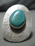 Really Huge Vintage Native American Navajo Aqua Turquoise Sterling Silver Ring Old-Nativo Arts