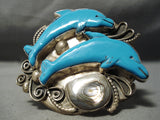 Native American Museum Vintage Turquoise Dolphin Fran Gomez Sterling Silver Bracelet-Nativo Arts