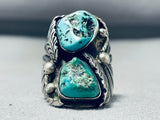 Magnificent Heavy Vintage Native American Navajo Turquoise Sterling Silver Ring-Nativo Arts