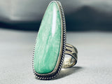 Beautiful Vintage Native American Zuni Huge Green Turquoise Sterling Silver Ring-Nativo Arts