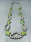 Green Cross Stones Vintage Native American Navajo Sterling Silver Necklace-Nativo Arts
