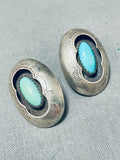 Old Beautiful Vintage Native American Navajo Hand Tooled Sterling Silver Turquoise Earrings-Nativo Arts