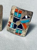 One Of The Best Ever Vintage Native American Zuni Turquoise Inlay Sterling Silver Cufflinks-Nativo Arts