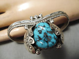 Intense Spiderweb Turquoise Vintage Native American Navajo Sterling Silver Bracelet-Nativo Arts