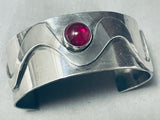 Native American Swirl Ruby Vintage Navajo Singed Sterling Silver Bracelet Jewelry-Nativo Arts