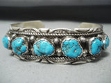 Cel Yazzie Vintage Native American Navajo Blue Gem Turquoise Sterling Silver Bracelet-Nativo Arts