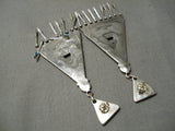 Intricate Vintage Zuni Native American Sterling Silver Turquoise Needle Earrings-Nativo Arts