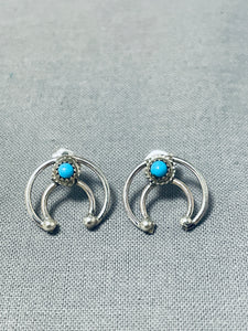 Amazing Native American Navajo Sleeping Beauty Turquoise Sterling Silver Earrings-Nativo Arts