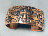 Cross Signed Native American Navajo Intricate Copper Wide Bracelet Cuff-Nativo Arts