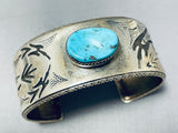 Detailed Symbolic Vintage Native American Navajo Turquoise Sterling Silver Bird Bracelet-Nativo Arts