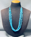 Breathtaking Vintage Native American Navajo Blue Gem Turquoise Sterling Silver Necklace-Nativo Arts