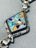 One Of The Best Ever Vintage Native American Navajo Turquoise Inlay Sterling Silver Necklace-Nativo Arts