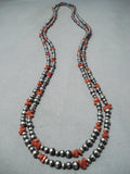 Native American Wrap Around Twice Santo Domingo Coral Sterling Silver Long Necklace-Nativo Arts