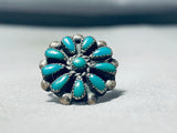 Adorable Vintage Native American Zuni Green Turquoise Sterling Silver Flower Ring-Nativo Arts