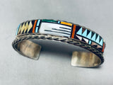 One Of The Most Intricate Vintage Native American Zuni Turquoise Inlay Sterling Silver Bracelet-Nativo Arts