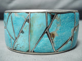 Awesome Vintage Native American Navajo Inlay Turquoise Sterling Silver Shadowbox Bracelet Old-Nativo Arts