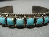 Authentic Vintage Native American Navajo Square Turquoise Sterling Silver Bracelet Old-Nativo Arts