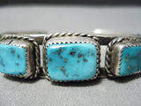 Stunning Vintage Native American Navajo Squared Turquoise Sterling Silver Bracelet Old-Nativo Arts