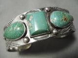 Early 1900's Heavy Vintage Native American Navajo Cerrillos Turquoise Ingot Silver Bracelet-Nativo Arts