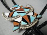 Dramatic Vintage Native American Zuni Turquoise Sterling Silver Bolo Old-Nativo Arts