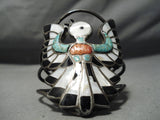 One Of Biggest Best Vintage Native American Zuni Bird Turquoise Inlay Sterling Silver Bracelet-Nativo Arts