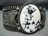 Native American Important Vintage Albert Jake White Buffalo Turquoise Sterling Silver Bracelet-Nativo Arts