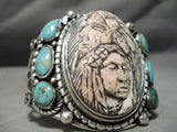 Native American One Of The Most Detailed Ever Vintagr Turquoise Sterling Silver Bracelet-Nativo Arts