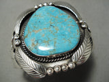 One Of The Best Vintage Native American Navajo #8 Turquoise Sterling Silver Leaf Bracelet-Nativo Arts