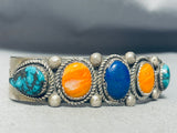 Blackgoat Vintage Native American Navajo Turquoise Sterling Silver Lapis Bracelet-Nativo Arts