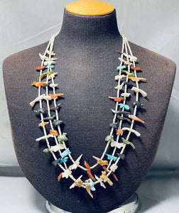 Authentic Vintage Native American Zuni Turquoise Sterling Silver Fetish Necklace-Nativo Arts