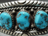 Intense Wave Vintage Native American Navajo Graduating Turquoise Sterling Silver Bracelet Old-Nativo Arts