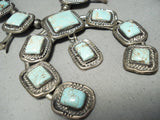 Rare Squared Turquoise Vintase Native American Navajo Sterling Silver Squash Blossom Necklace-Nativo Arts