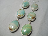 Long 3 Tier Navajo Royston Turquoise Native American Sterling Silver Earrings-Nativo Arts