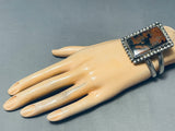 Most Unique Rectangular Vintage Native American Navajo Petrified Wood Sterling Silver Bracelet-Nativo Arts