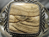 Fabulous Vintage Native American Navajo Wood Square Jasper Sterling Silver Bracelet Cuff-Nativo Arts