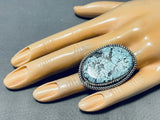 Ice Blue Spiderweb Turquoise Vintage Native American Navajo Sterling Silver Ring-Nativo Arts