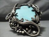 One Of The Biggest Native American Navajo Lizard Sterling Silver Turquoise Bracelet- 282 Grams-Nativo Arts