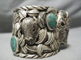 Heavy Huge Buffalo Native American Navajo Turquoise Sterling Silver Leaf Bracelet-Nativo Arts