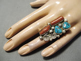 Colossal Native American Navajo Chunky Dunky Coral Turquoise Sterling Silver Native Ring-Nativo Arts