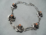 Excellent Navajo Coral Sterling Silver Rose Bracelet Native American-Nativo Arts