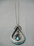 Museum Vintage Native American Navajo Turquoise Inlay Sterling Silver Teardrop Necklace-Nativo Arts