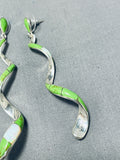 Exquisite Native American Navajo Gaspeite Opal Sterling Silver Large Spiral Earrings-Nativo Arts