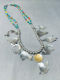 Native American One Of The Most Unique Vintage Navajo Coyote Turquoise Sterling Silver Necklace-Nativo Arts