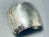 Spectacular Vintage Native American Navajo Signed Sterling Silver Hammered Huge Bracelet-Nativo Arts