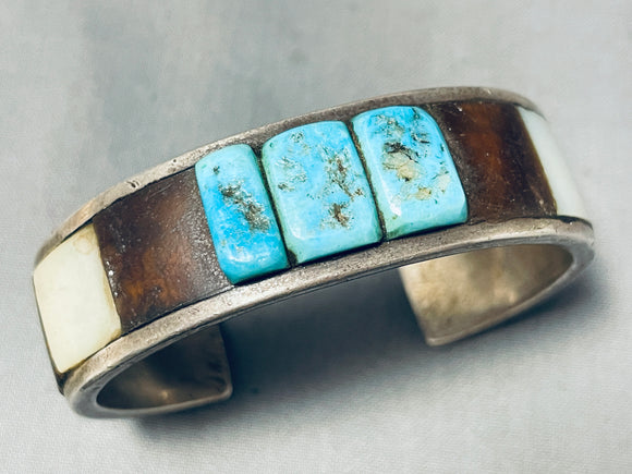 Important Jack Adakai Vintage Native American Navajo Inlay Sterling Silver Bracelet-Nativo Arts