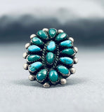 Stunning Vintage Native American Zuni Blue Gem Cerillos Turquoise Sterling Silver Ring-Nativo Arts