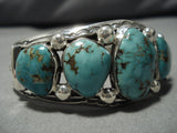 Striking Vintage Native American Navajo Harrison Jim Sterling Silver Green Turquoise Bracelet-Nativo Arts